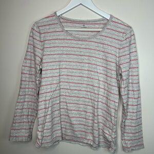 T by Talbots White Tee with Pink Stripes large